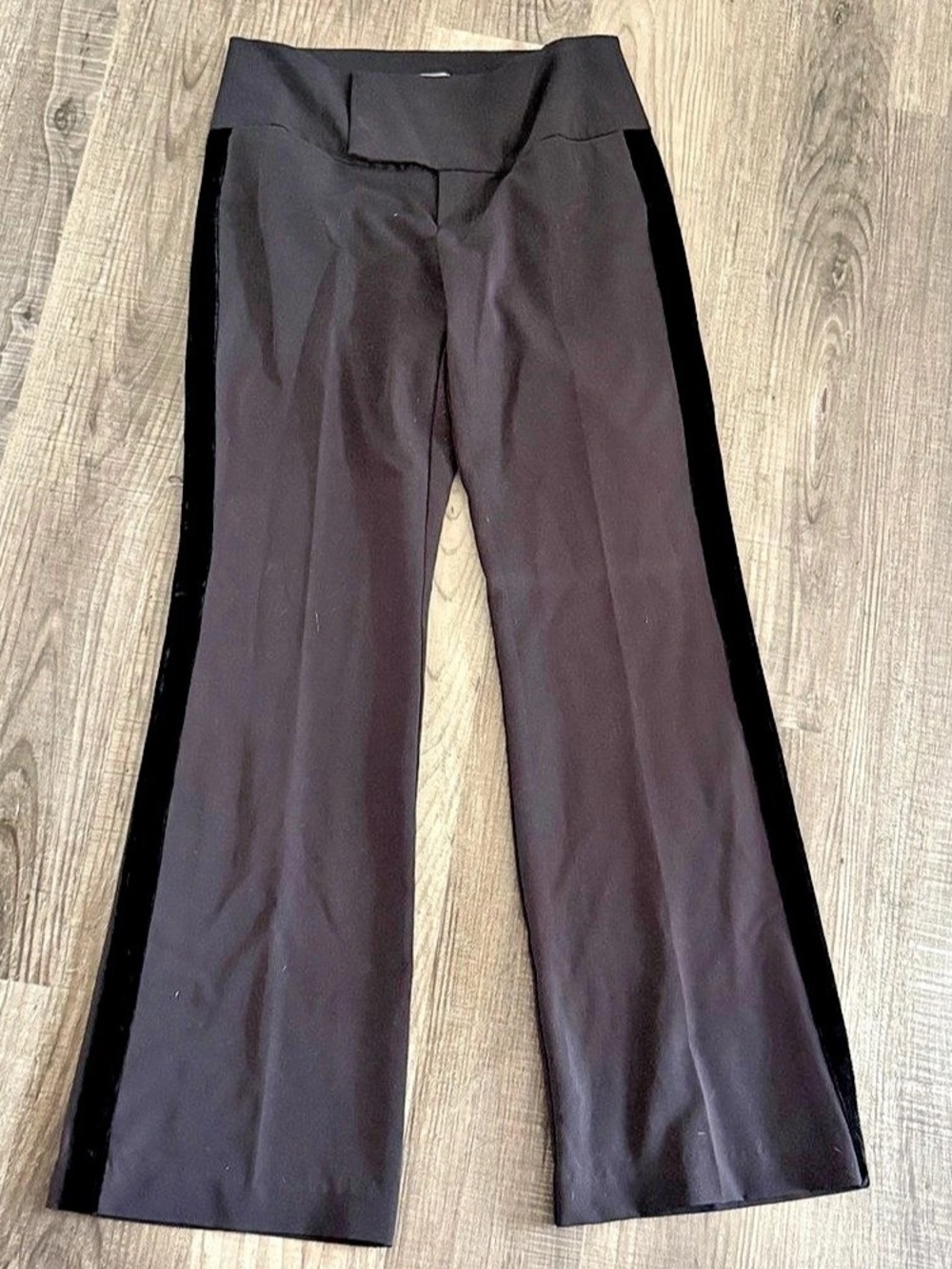 Metro 7 Black Velvet Side Stripe Flare Pants Tuxedo Trousers Y2K Missy Size 6